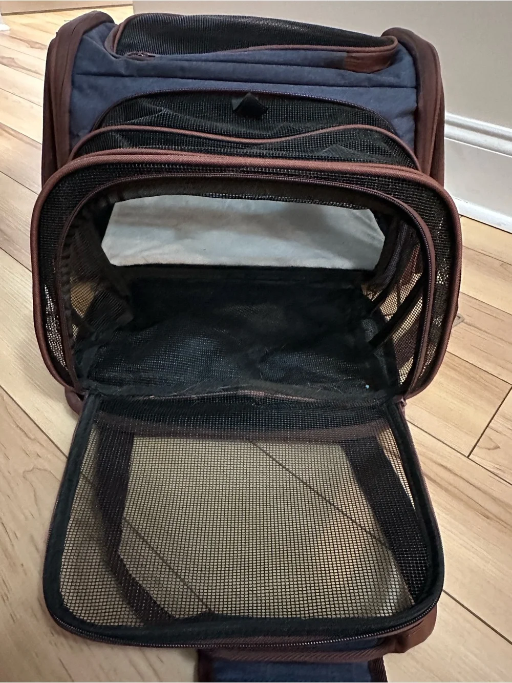 Classic Navy and Brown Soft-Sided Pet Carrier - Travel Tote